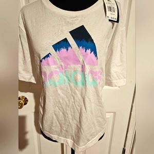 New With Tags: XL Women's ADIDAS White T-Shirt, Colorful Logo. Work out wear